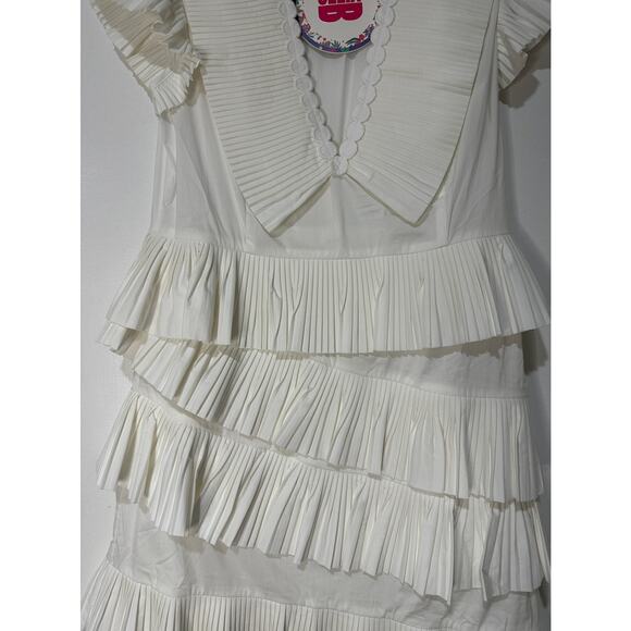 Celia B Bjorn Dress White Crisp Cotton Size Large NWT Pleated Ruffled Trim - Picture 7 of 16
